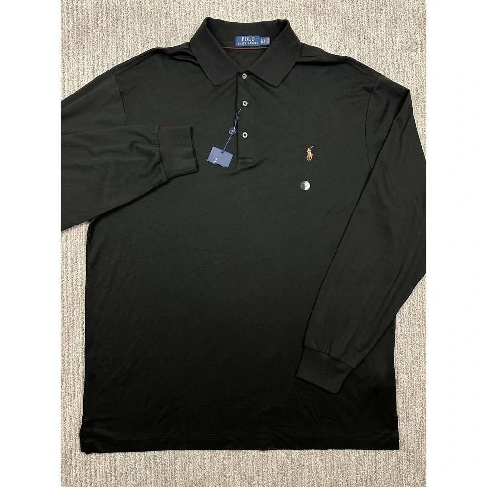 Polo Ralph Lauren Mens XLT Long Sleeve Polo Shirt Black Flesh Pony Cotton NWT